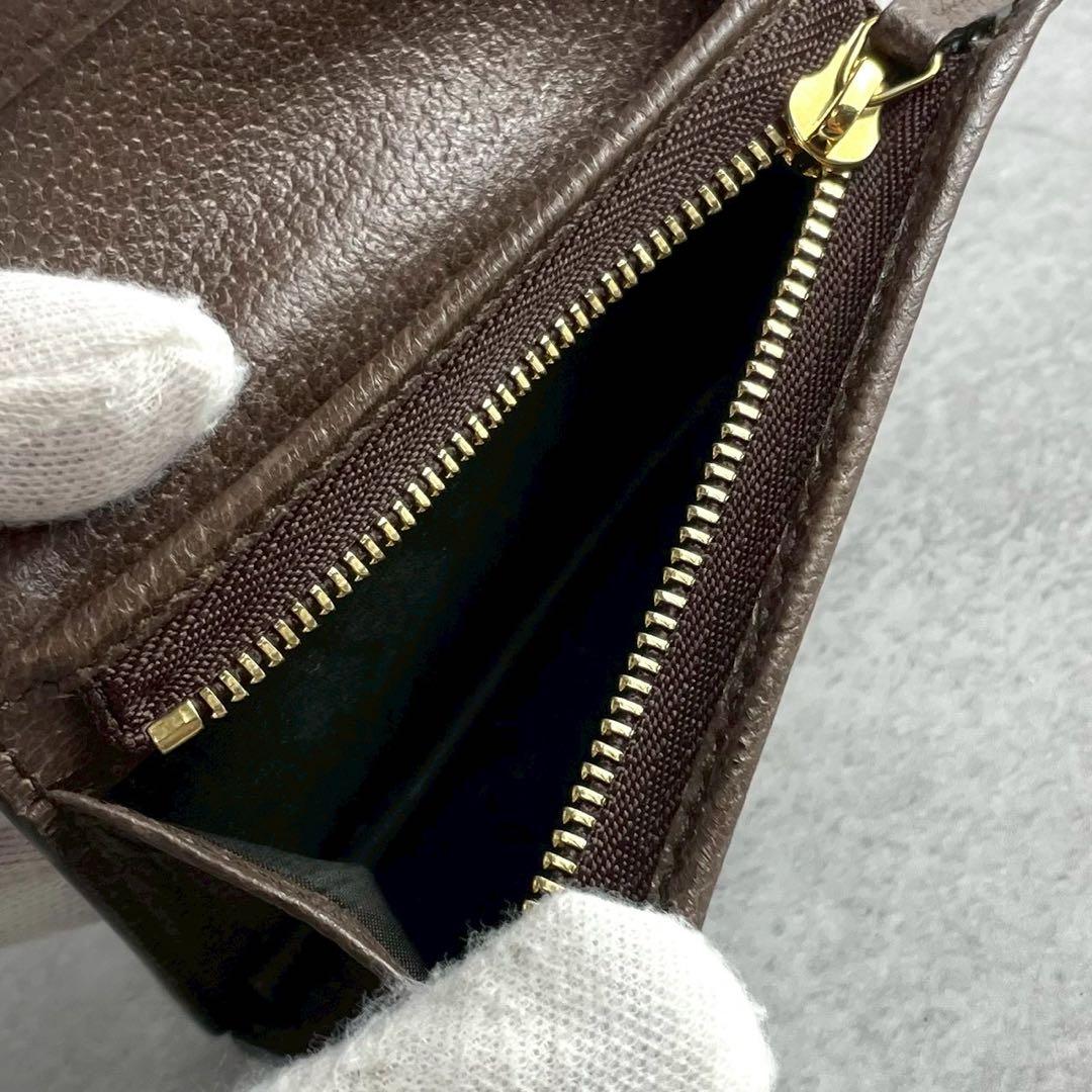 美品 グッチ オフィディア GGマーモント シェリーライン 二つ折り財布 濃茶