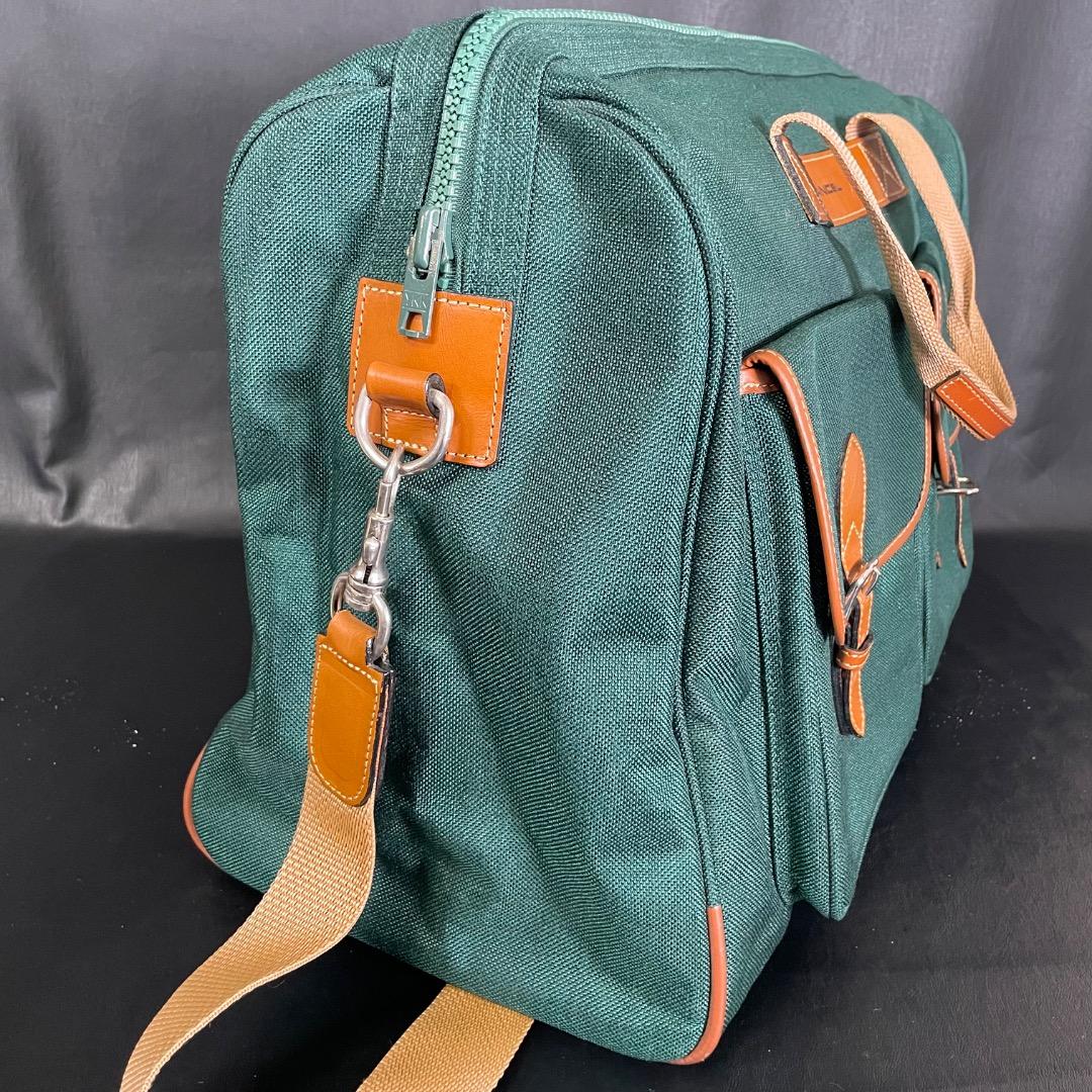 A6✨希少 ランセル キャンバス×本革 ボストンバッグ 緑×ブラウン 50