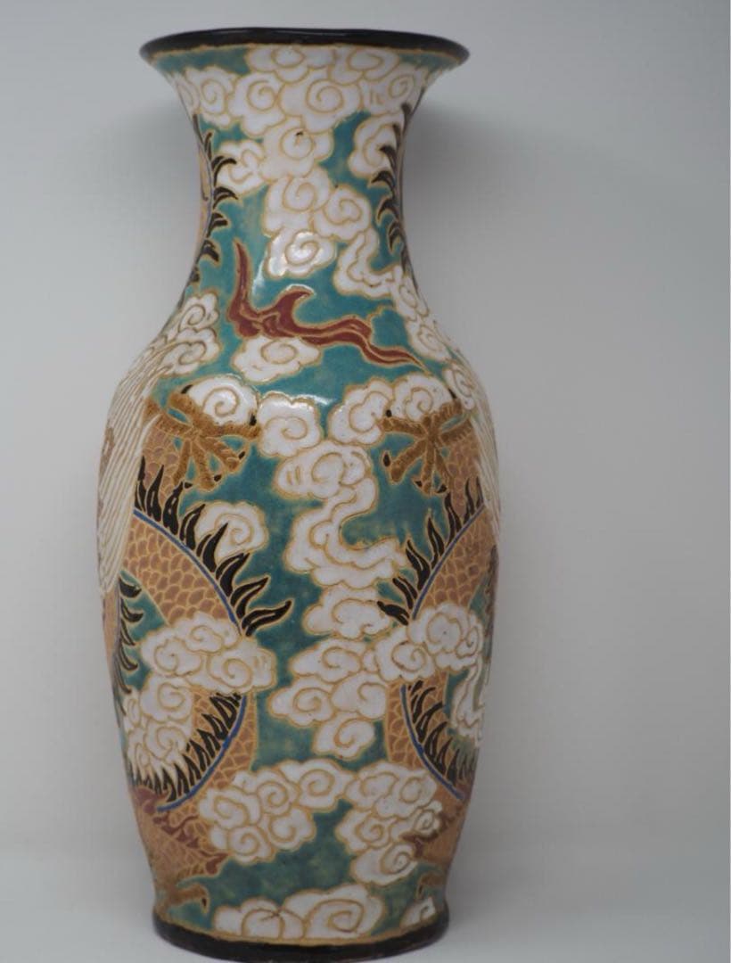 中国　古美術　手絵龍紋花瓶 美品 陶磁器 工芸品 置物