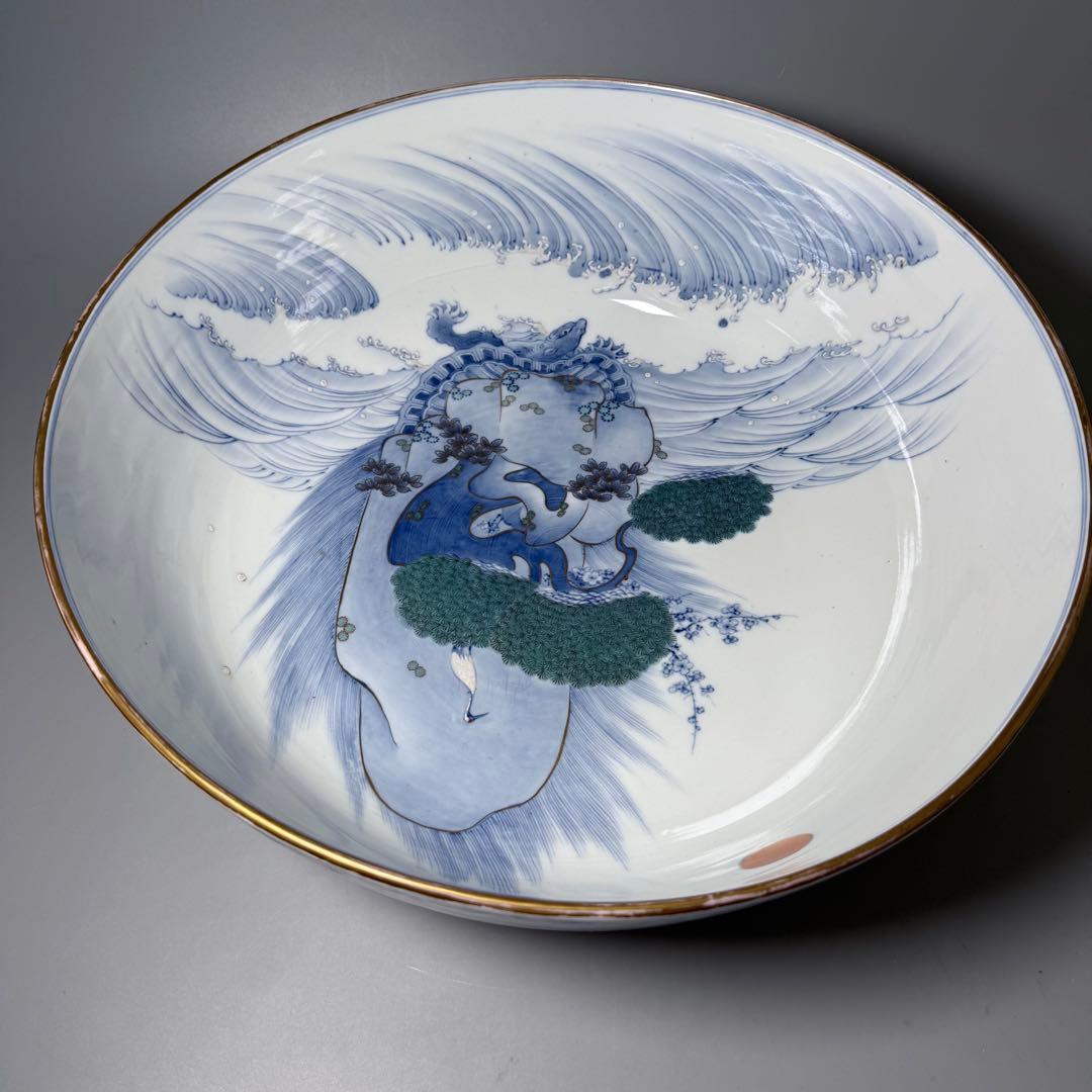 明治〜大正期　幻の窯　蔵春亭久富製磁所　染錦鶴亀文大鉢　超絶細密絵付　博物館級
