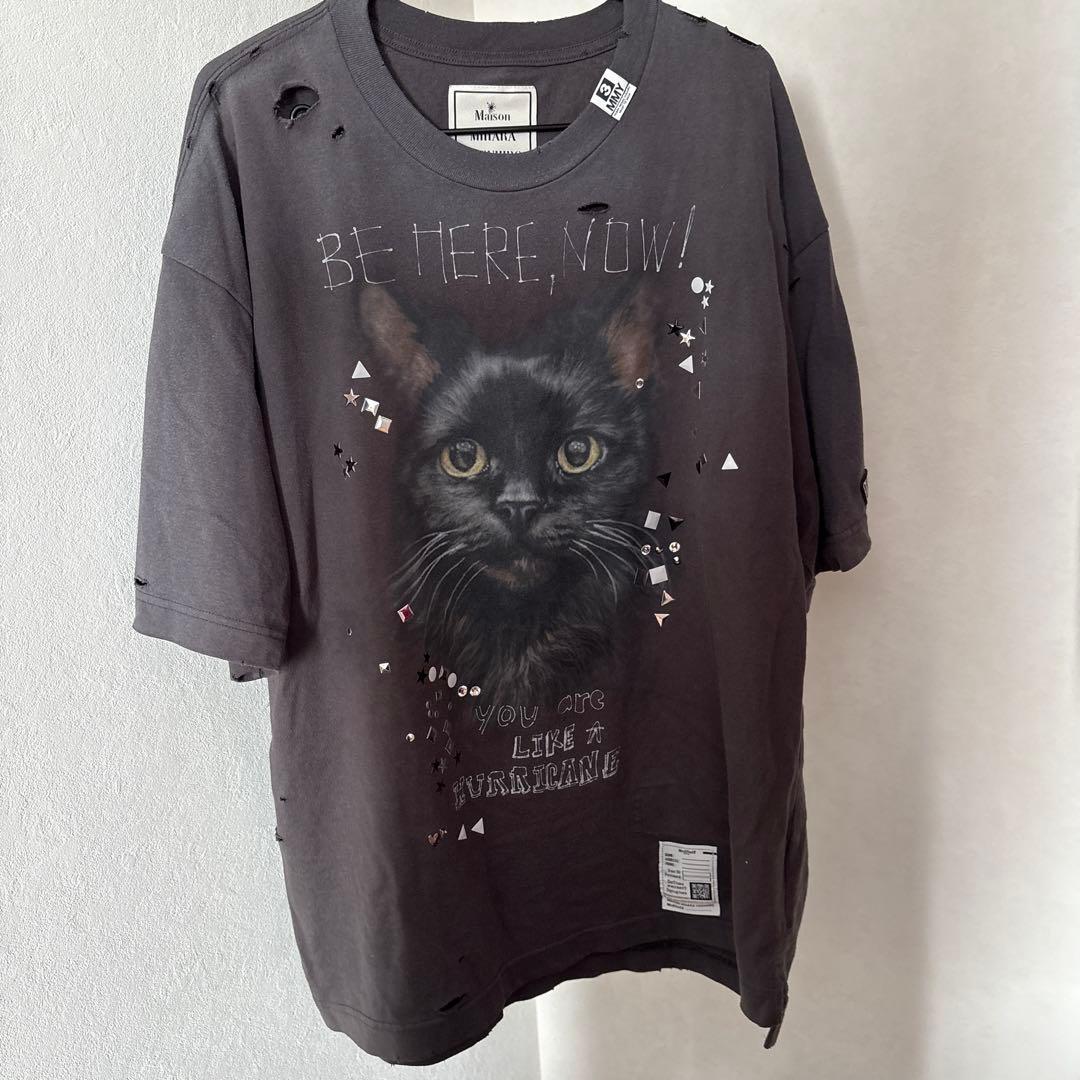 Cat Printed Embellished Distressed Tシャツ