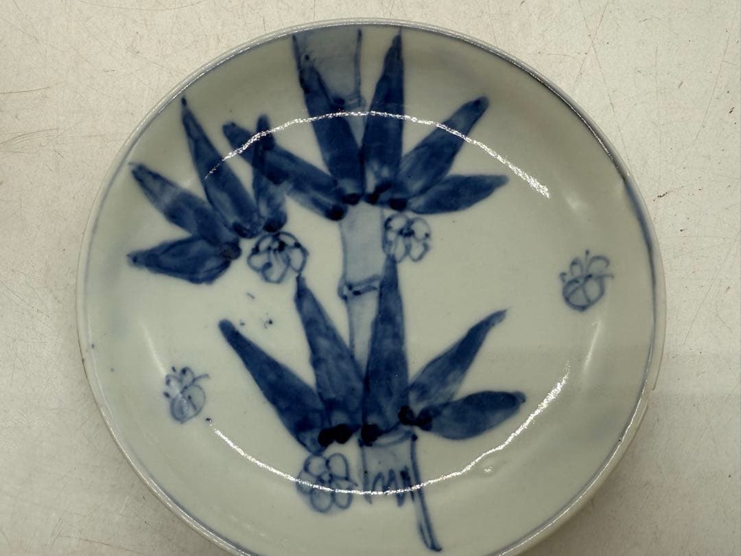 中国　清時代　染付　竹紋小皿5点　成化年製　新渡　送料込み251101