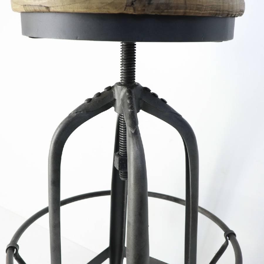 インダストリアル 昇降式 古木シート ハイスツール アイアン脚 足置きあり 2