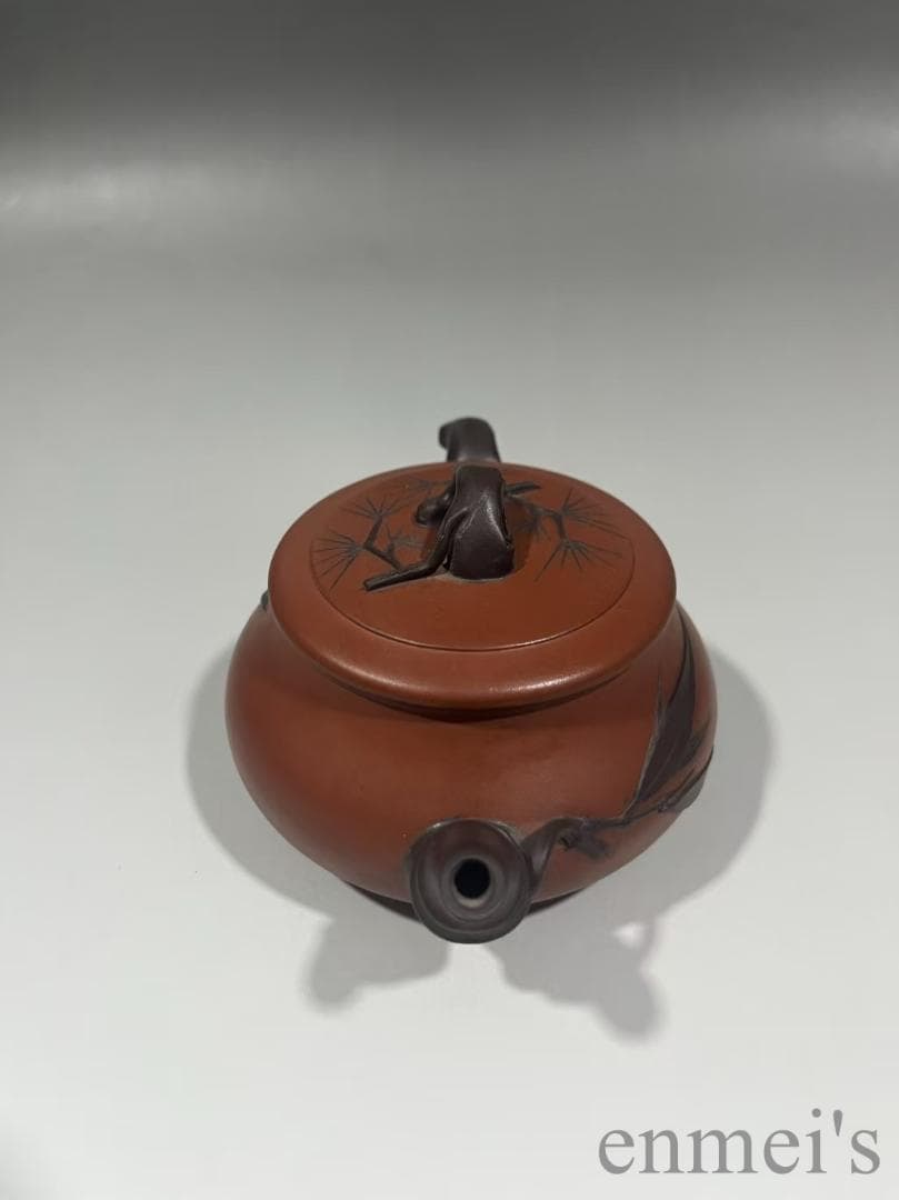 中国古美術 中国宜興 紫砂壺 歳寒三友壺 底款:顧景舟 原鉱紅泥 急須 陶器茶器