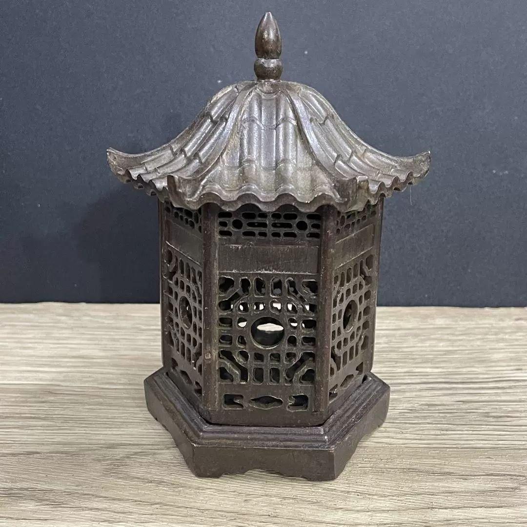 銅細工 六角亭式薫香炉 置物 茶卓 香炉 香道具 装飾品 工芸品 美術品