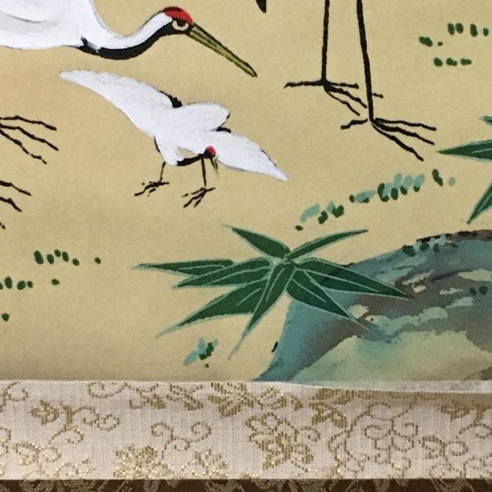 Y 中古 掛け軸 七福神 百鶴之図 紫峰作 鶴 朝日 松 宝船 天皇長寿記念 S