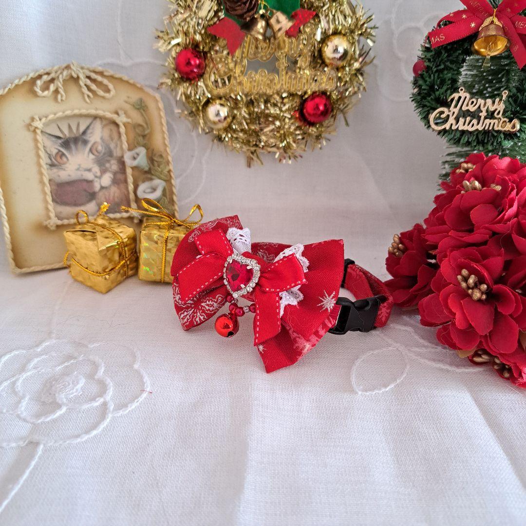 クリスマスシリーズ(赤スノーフレーク)わんちゃん猫ちゃん用首輪