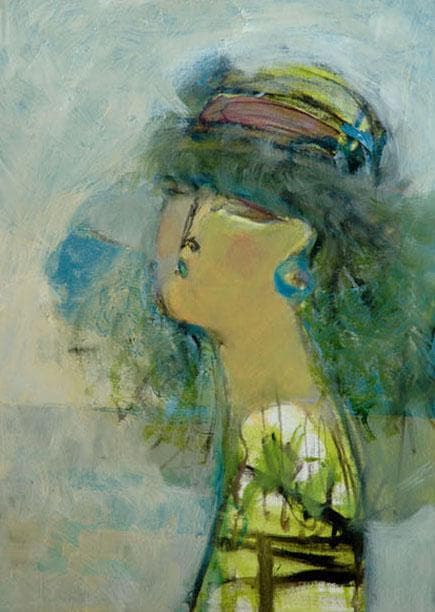 油絵 絵 絵画インテリア 額付(青緑＋金色の枠) F4-052113 人物 女性