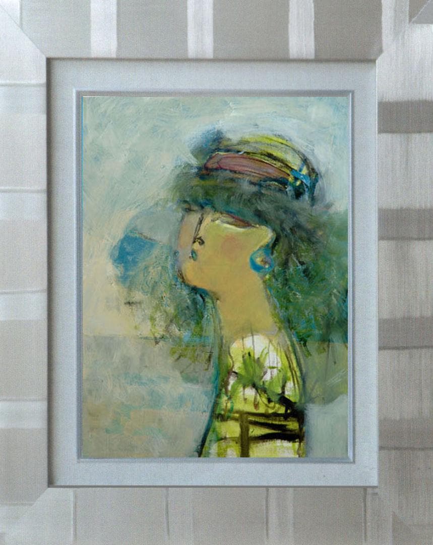 油絵 絵 絵画インテリア 額付(青緑＋金色の枠) F4-052113 人物 女性