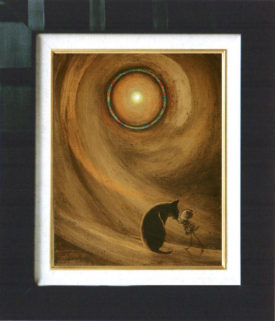 油絵 菅家令子絵 絵画インテリア額付(白) F3-072819 祈り子犬猫女の子