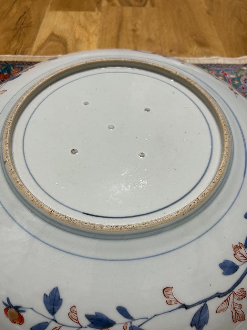 江戸時代　元禄　伊万里色絵窓抜美人花鳥図大飾皿