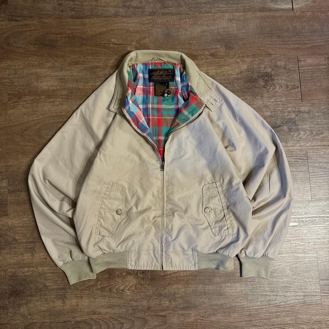 80s 古着　Eddie Bauer ハリントンジャケット 黒タグ　裏地　短丈
