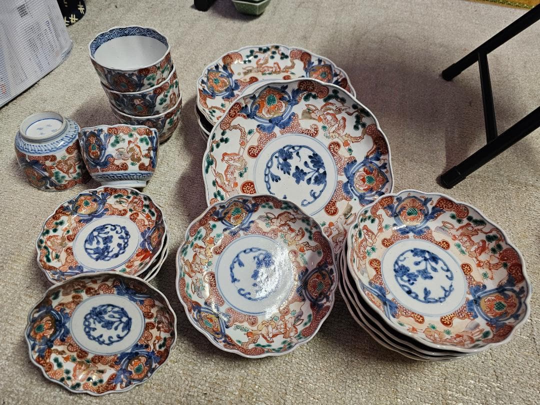 夏*J様 豪華‼️ 幕末明治の染錦 7寸中皿 小皿 なます皿 向付け 各種５客づ