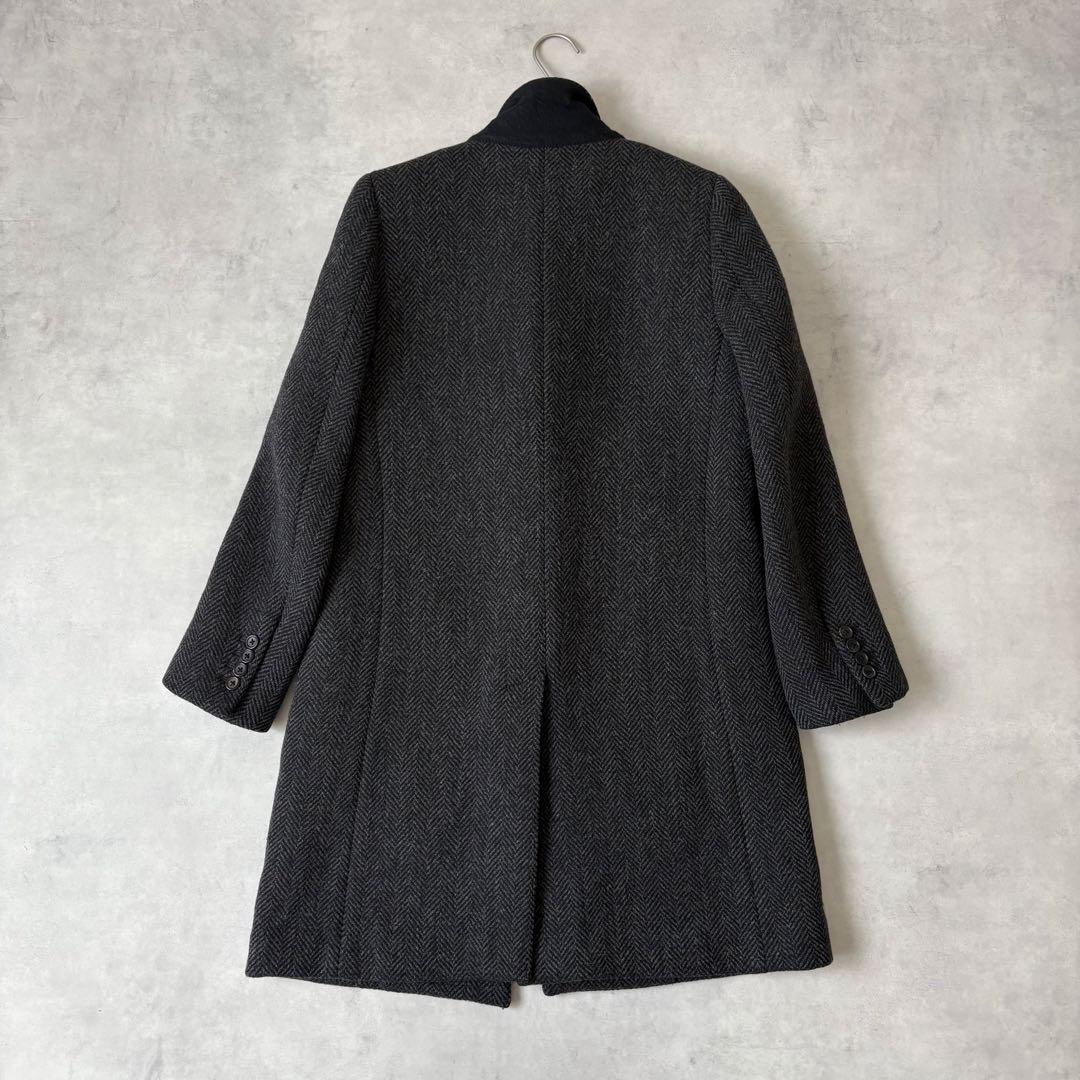マーガレットハウエル ヘリンボーン ウールコート グレー Ⅱ 比翼ボタン