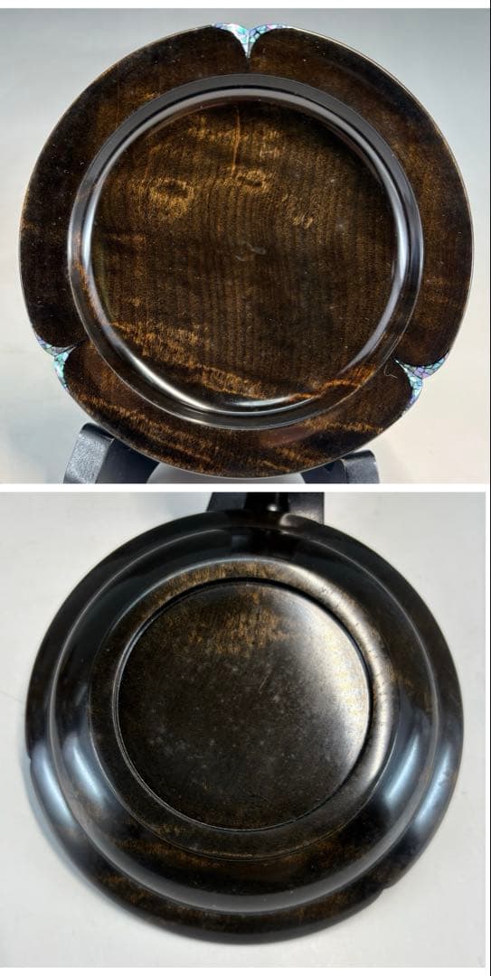 【中古品】廣田洋子造　栃拭漆螺鈿食器（共箱）