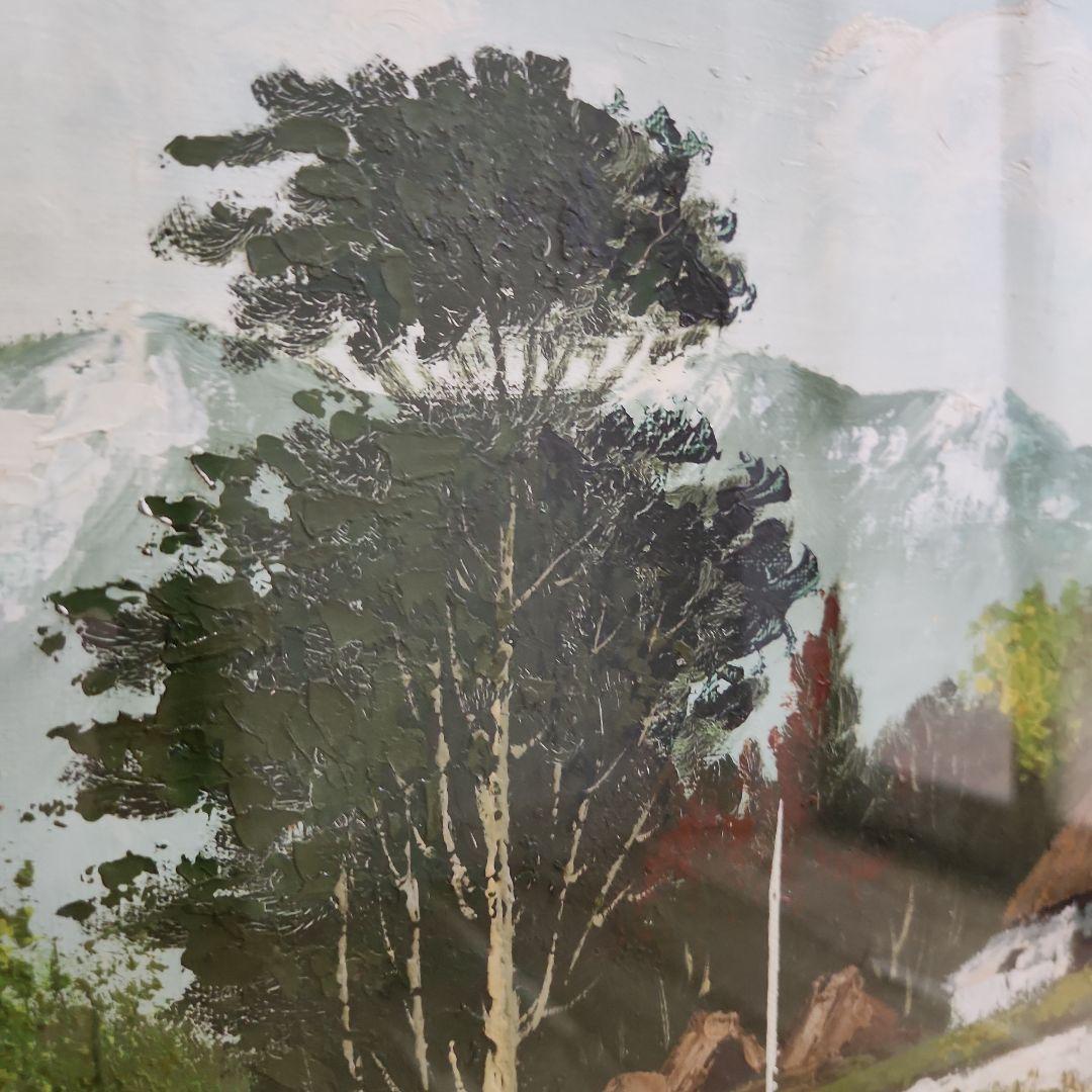油彩　油絵 　田舎風景絵画　木製フレーム付
