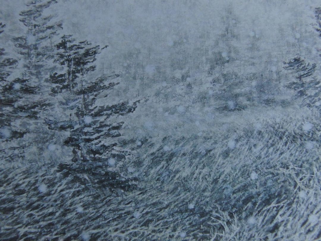 小柳種世、【初雪】、希少な額装用画集より、新品額装付、状態良好