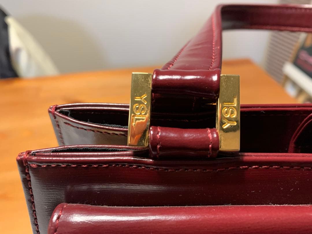美品 イヴ サンローラン ヴィンテージ YSL バーガンディ レザー