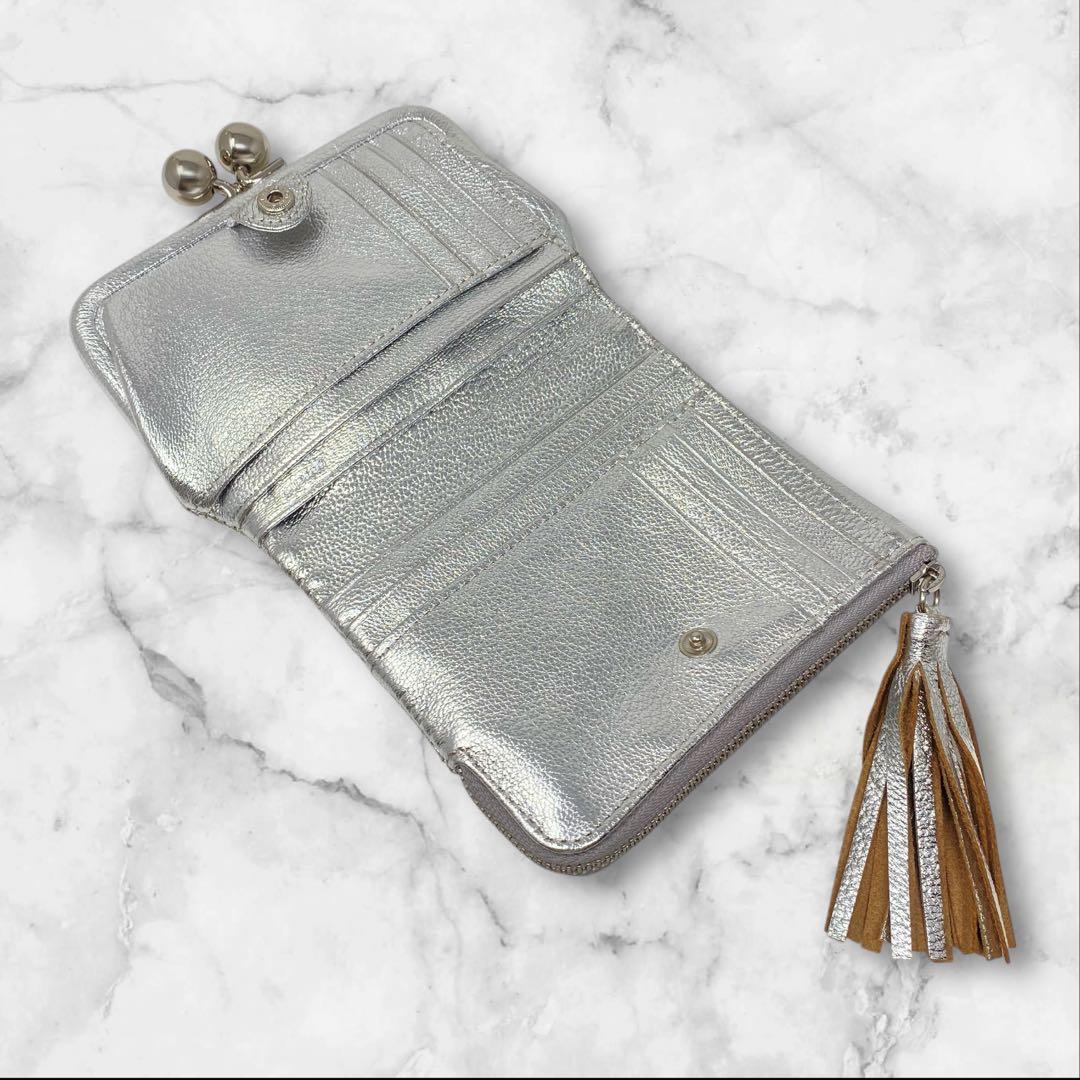 未使用 perche ペルケ マルチスタッズがま口二つ折りウォレット シルバー