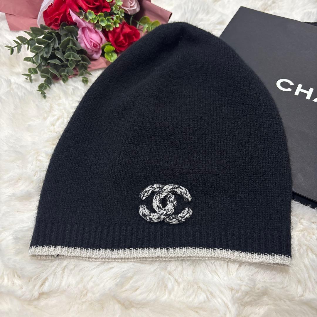 美品 CHANEL シャネル ツイード カシミヤ×シルク ニット帽 ビーニー