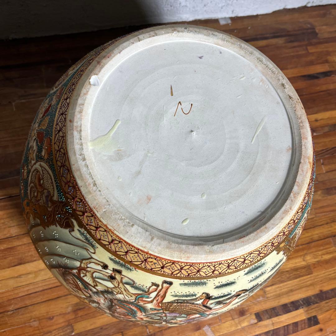 【豪華絢爛】武者絵 金魚鉢 武将・馬・金魚図 大型陶器 水鉢／火鉢／インテリア