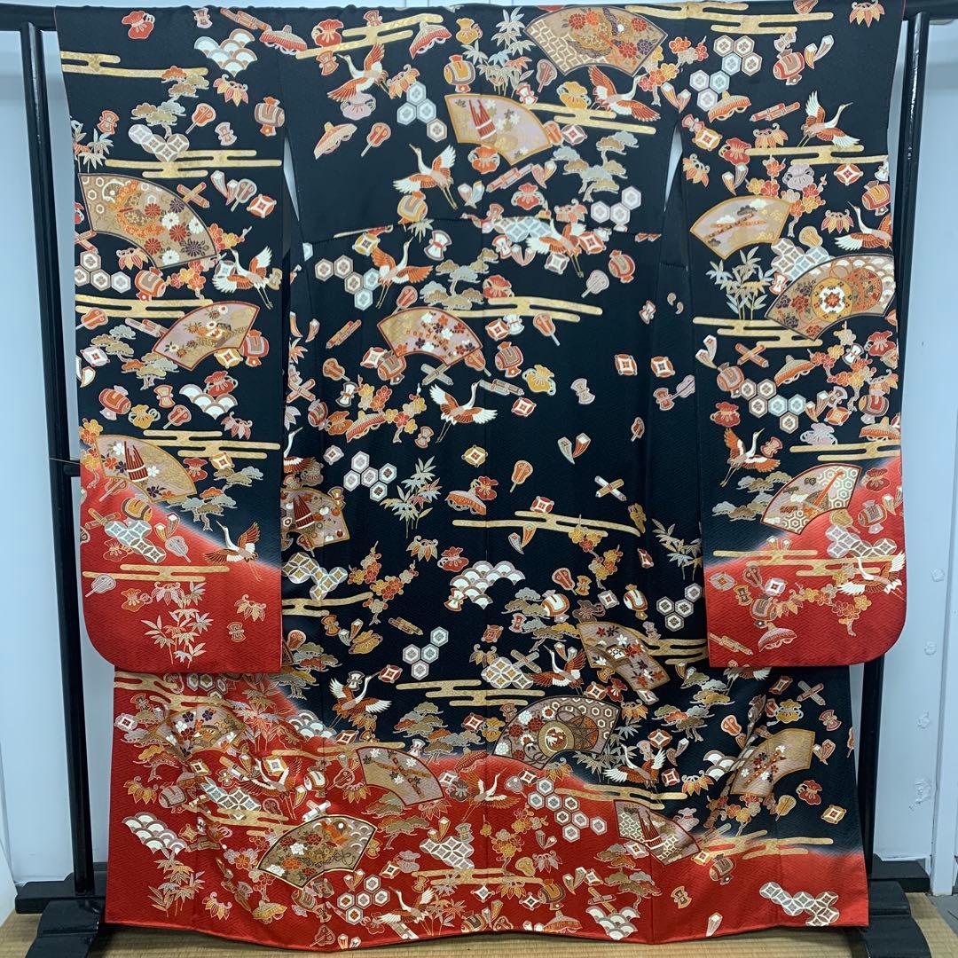 D21 正絹 振袖 松竹梅 鶴 縁起物 成人式 着物