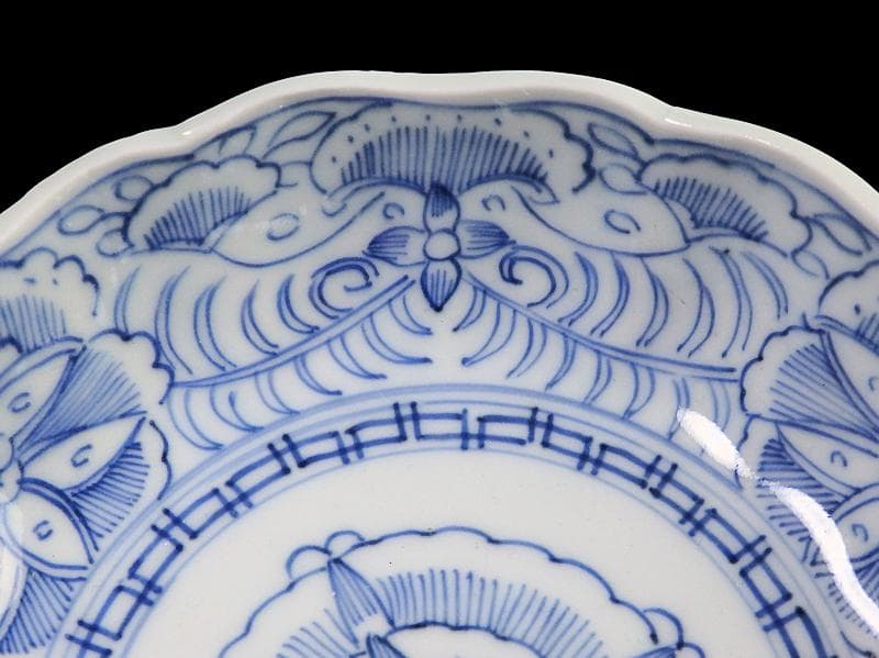 古伊万里　線描き　クルス紋に花の図　膾皿　３客　D505AS-CZp