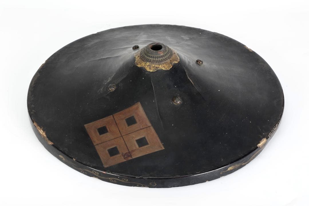 江戸期 黒漆塗 陣笠 四ツ目結紋 時代武具 甲冑 漆塗 朱塗 古民具 骨董品