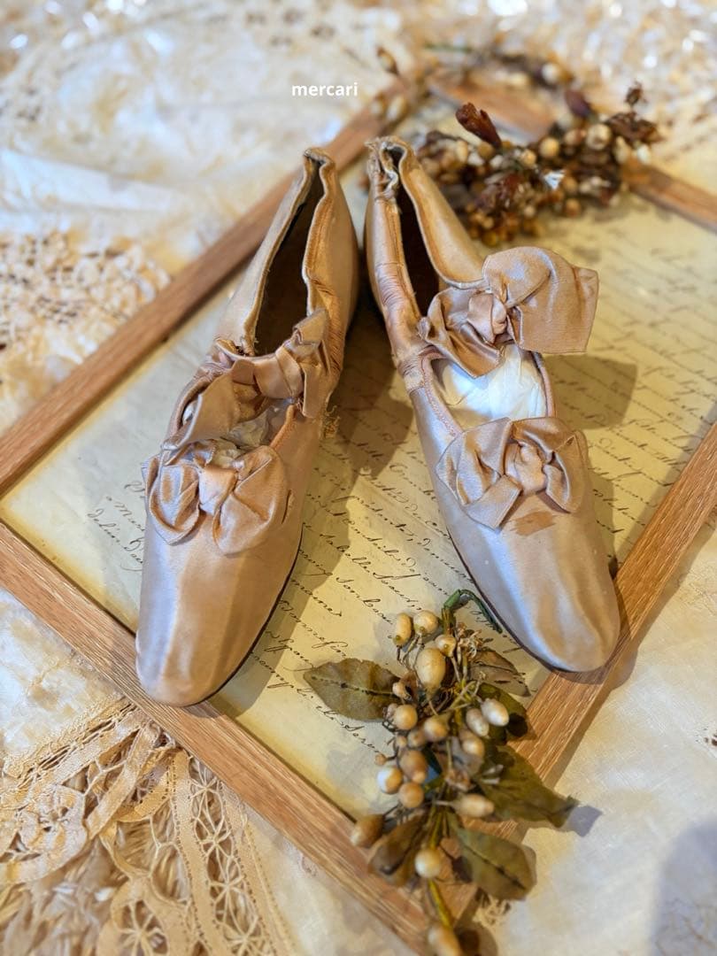 フランス　アンティーク　シルク　ウエディング　シューズ　ブーツ
