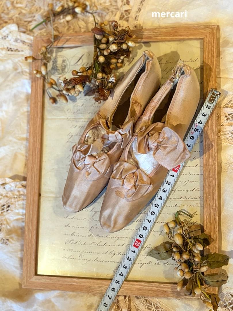 フランス　アンティーク　シルク　ウエディング　シューズ　ブーツ