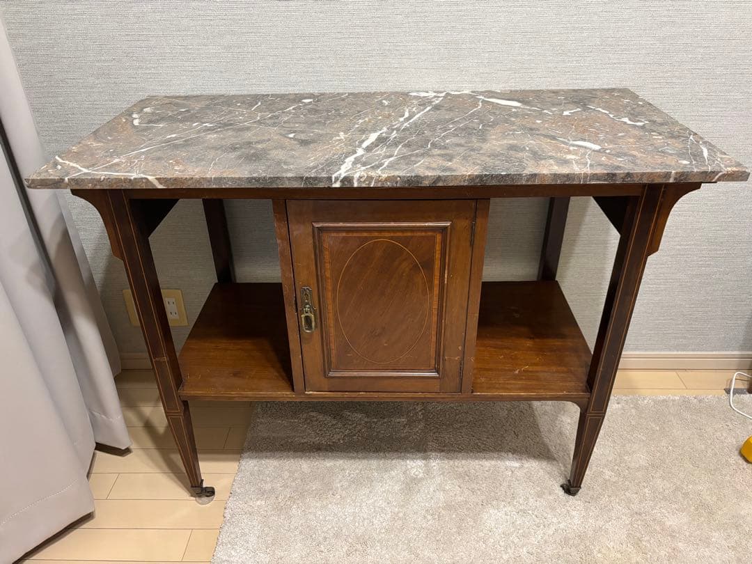大理石天板 アンティークサイドボード（英国製 / 扉付き収納 ）