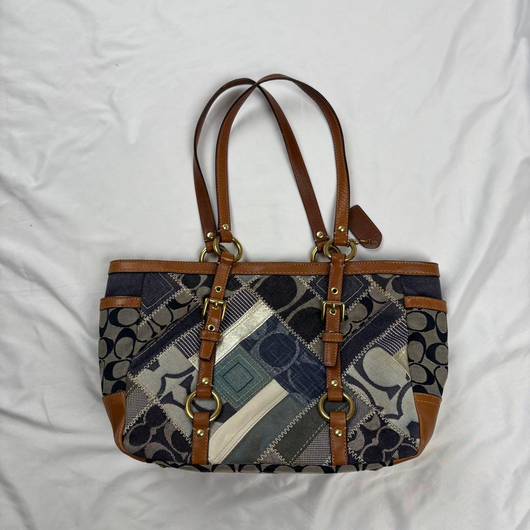 バッグ COACH denim patchwork tote bag