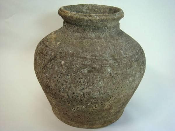 壷■かなり古い越前焼き船壷 素焼き 古壺 花瓶 花器 置物 時代物 骨董 室町■