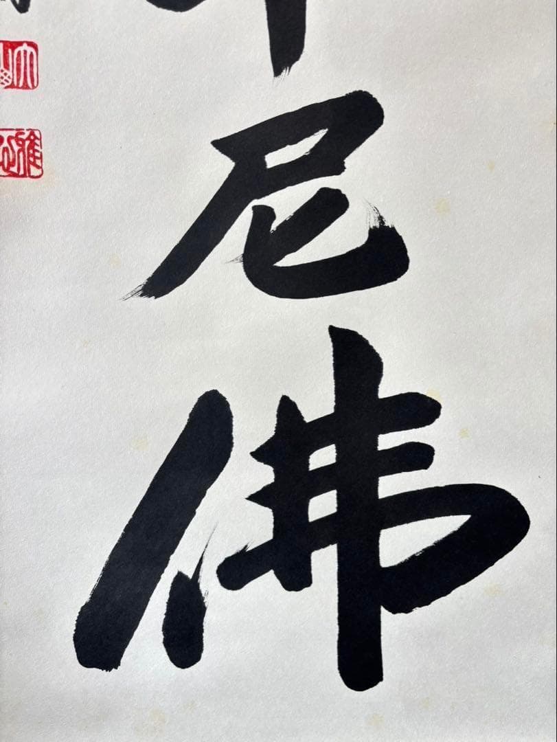 【 真作保証】掛軸 渡辺雅心『南無釈迦牟尼佛』仏書 紙本 肉筆 共箱付 掛け軸