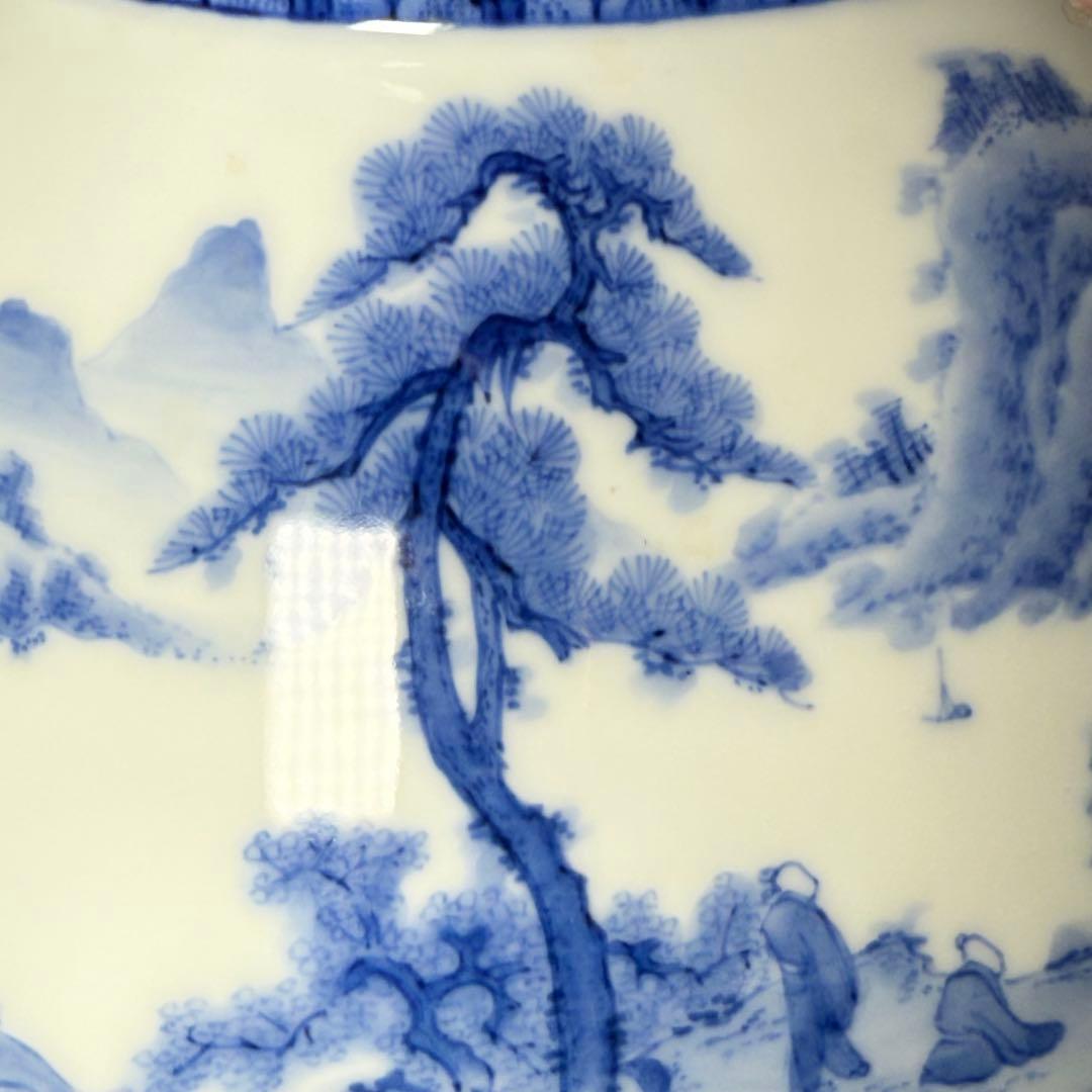 鍋島最高峰　市川光春 作　染付山水図花瓶　超絶細密技巧　鍋島藩御用窯　銘入　家紋