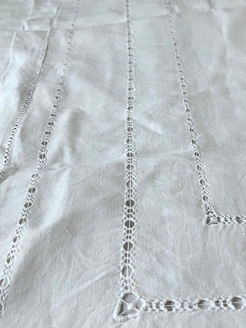 【美品】フランスアンティーク 天使と手刺繍OHモノグラムクッションカバー3151