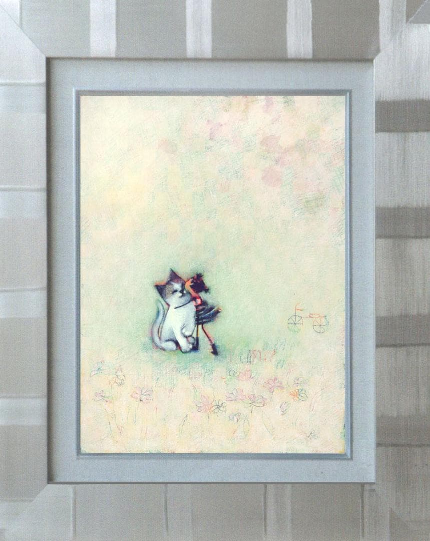 油絵 菅家令子 絵 絵画 インテリア額付(白) F3-051621 子猫と女の子
