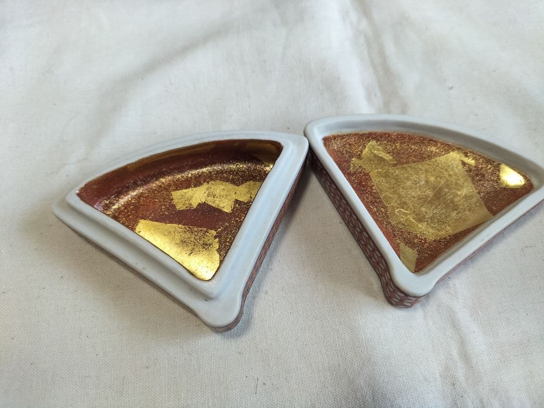 三浦竹泉作 香合 赤絵開扇