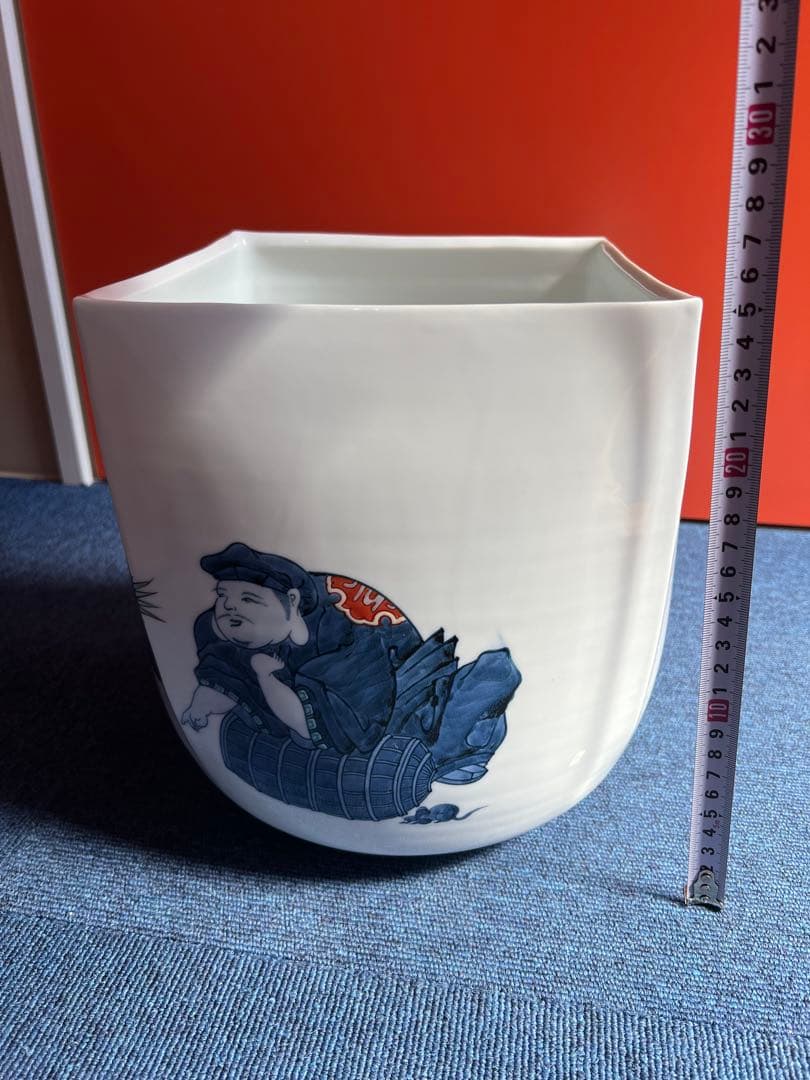 1073 藤井朱明作　色絵人物　花瓶　花生　未使用