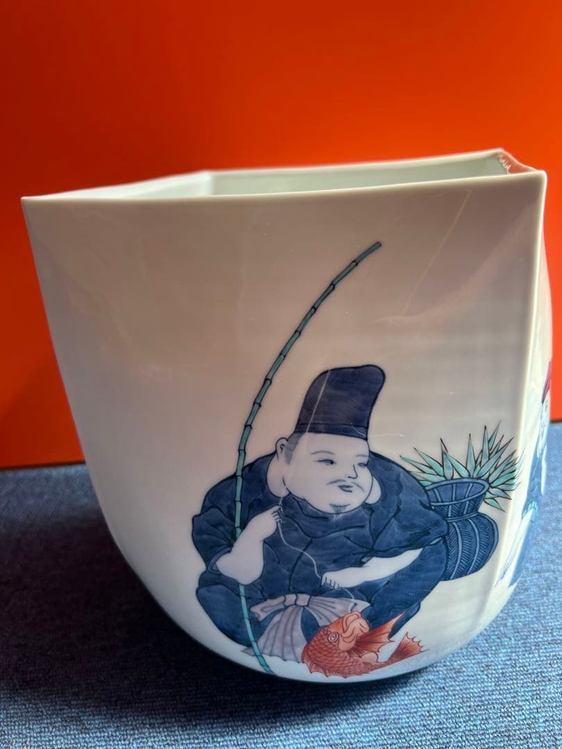 1073 藤井朱明作　色絵人物　花瓶　花生　未使用