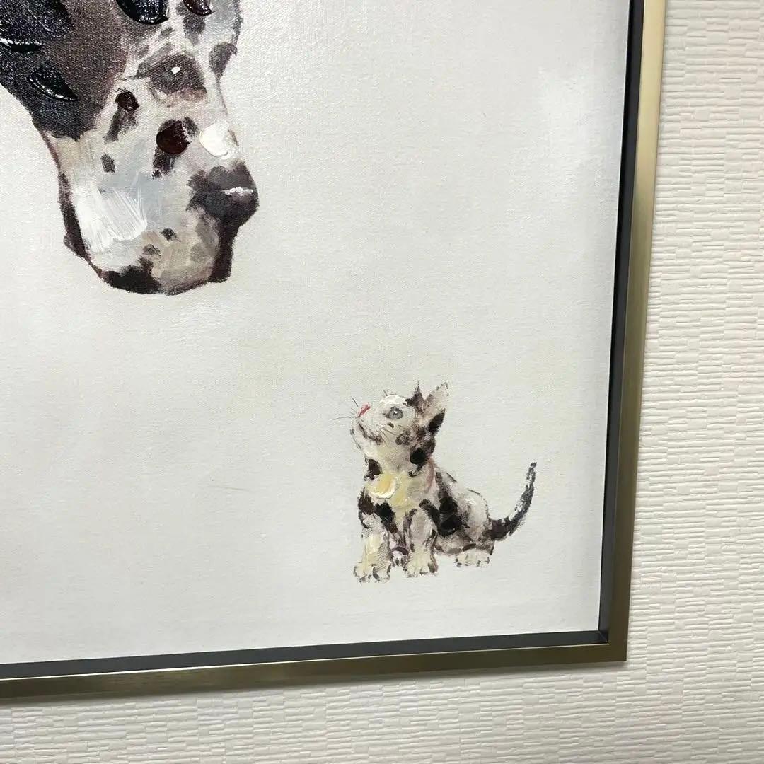 犬と猫　絵画 オイルペイントアート ベストフレンド (L) 油絵　犬と猫