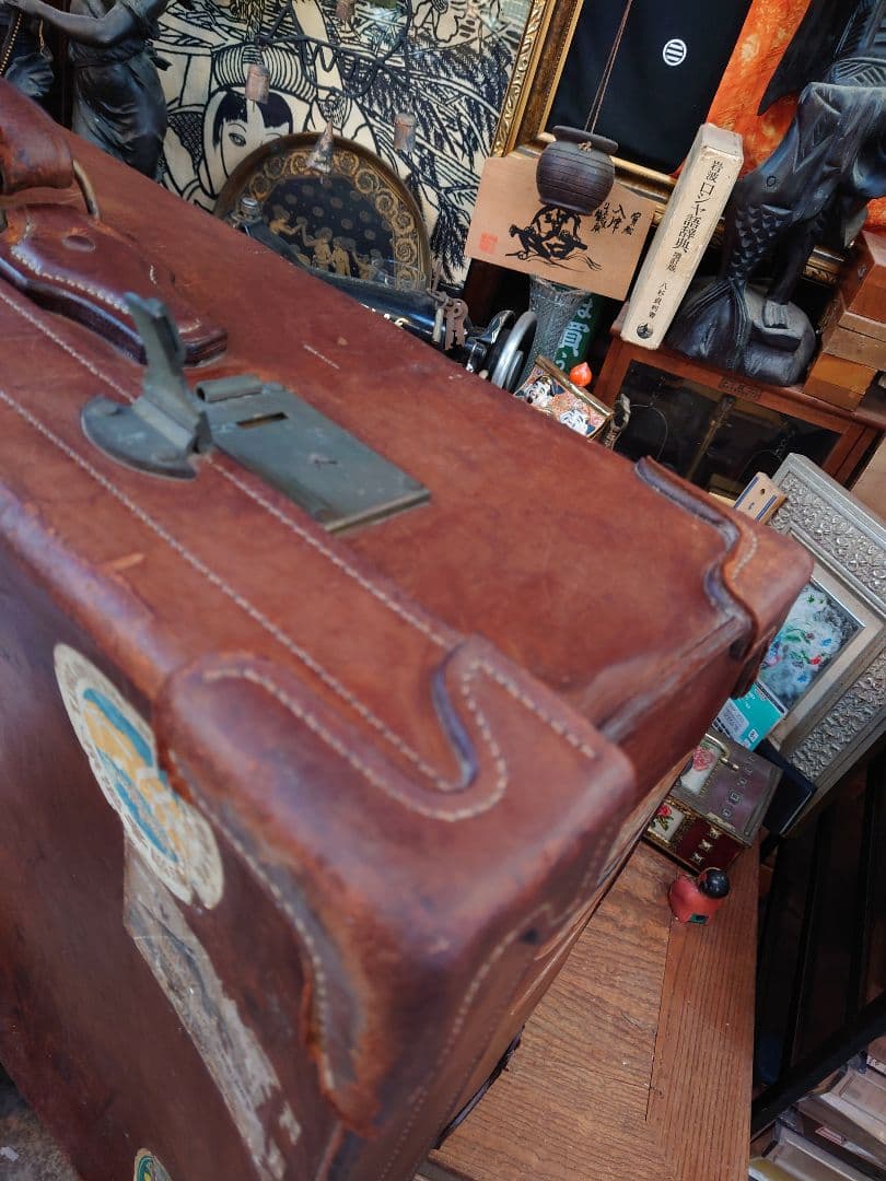 【ジャンク】戦前 革トランク　レトロインテリア　満州国時代　アンティーク　当時物