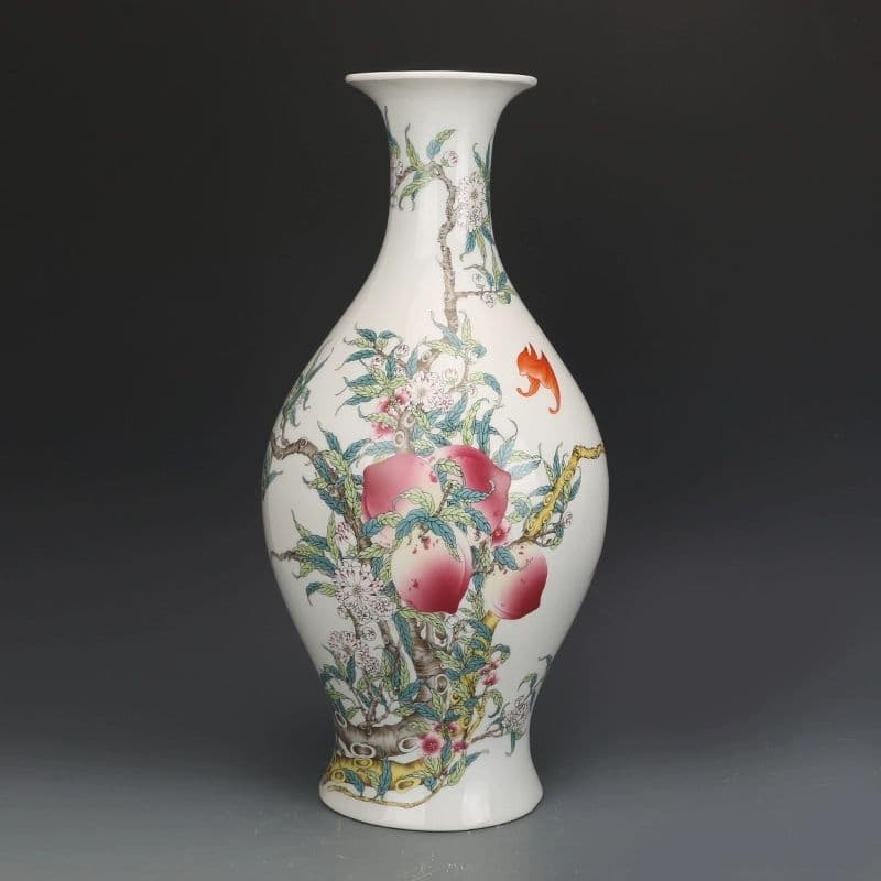 清乾隆粉彩福寿九桃紋オリーブ瓶 景徳鎮 陶磁器 装飾品 現代工芸品 美術品 置物