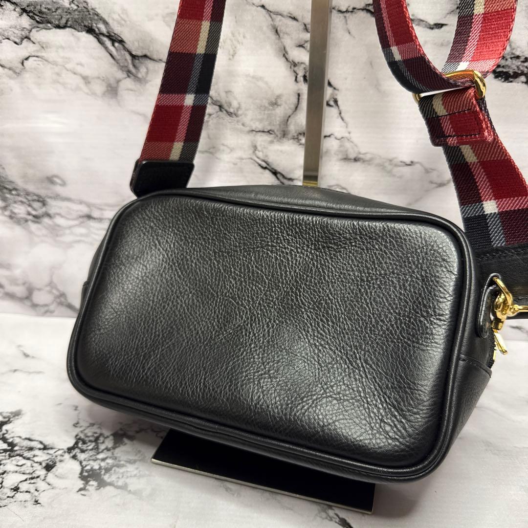 (美品)大人気、ブルーレーベル、カメラバッグ、オールレザー、シボ革、人気色、金