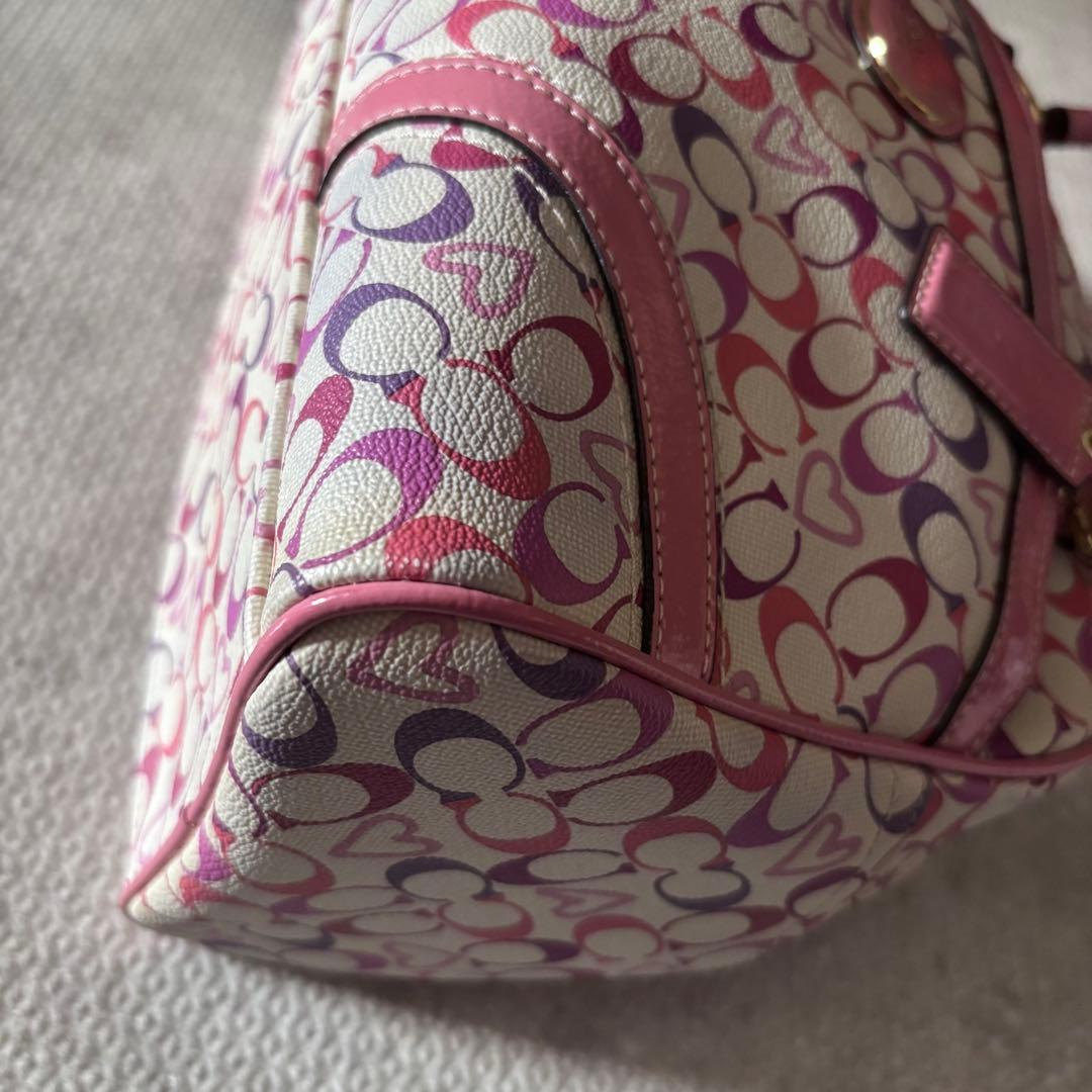 美品　COACH　コーチ　シグネチャー　Y2K ミニボストン　ピンク　ハート
