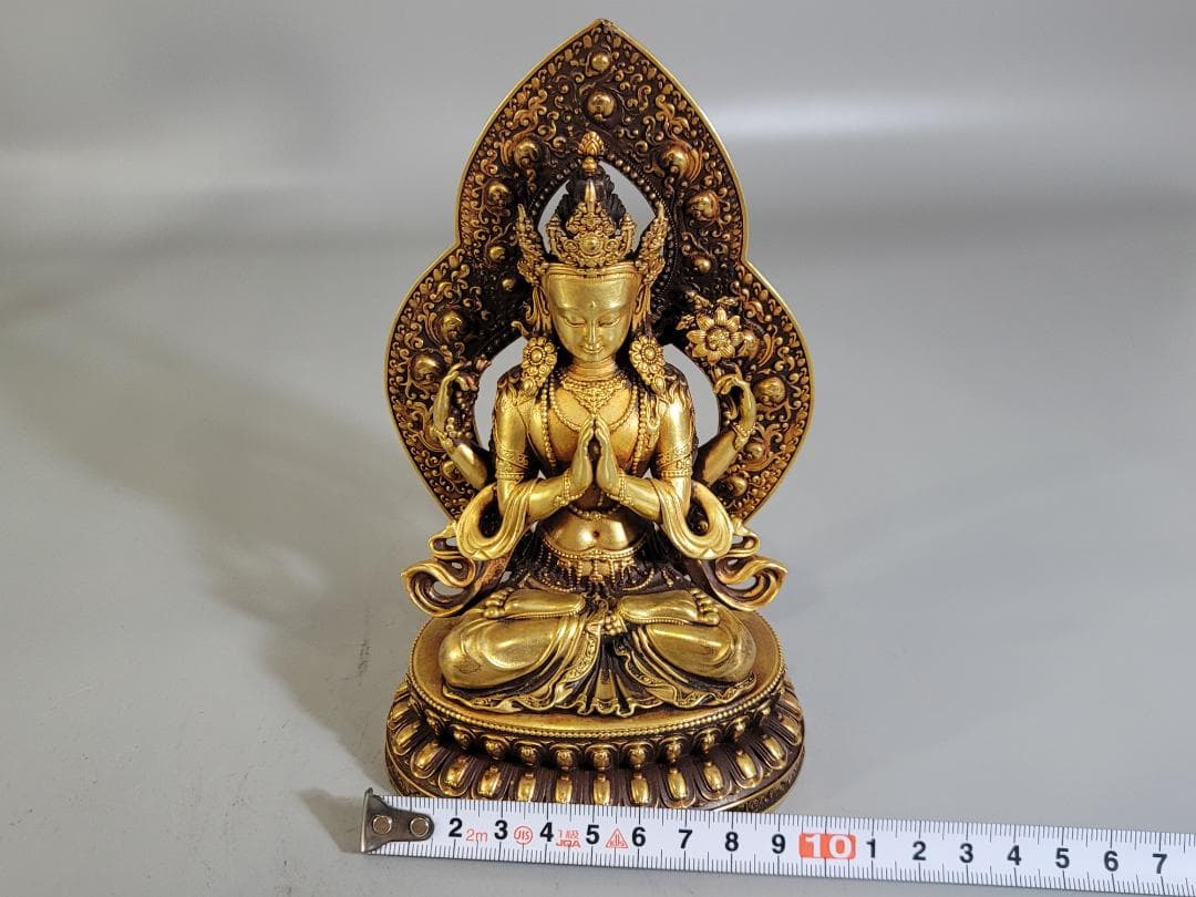 仏教古美術 古銅塗金彫刻 四臂観音仏像 明永楽年施款 古寺買取 唐物 中国美術