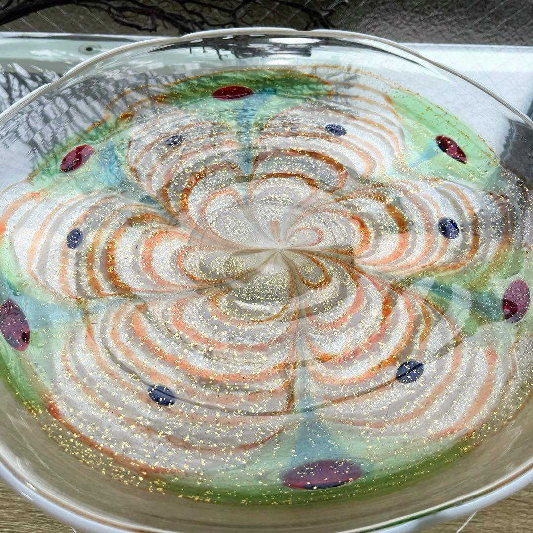 骨董　作家作品　象嵌　彩色　金彩釉　輪花　大皿　特大プレート　上野良樹