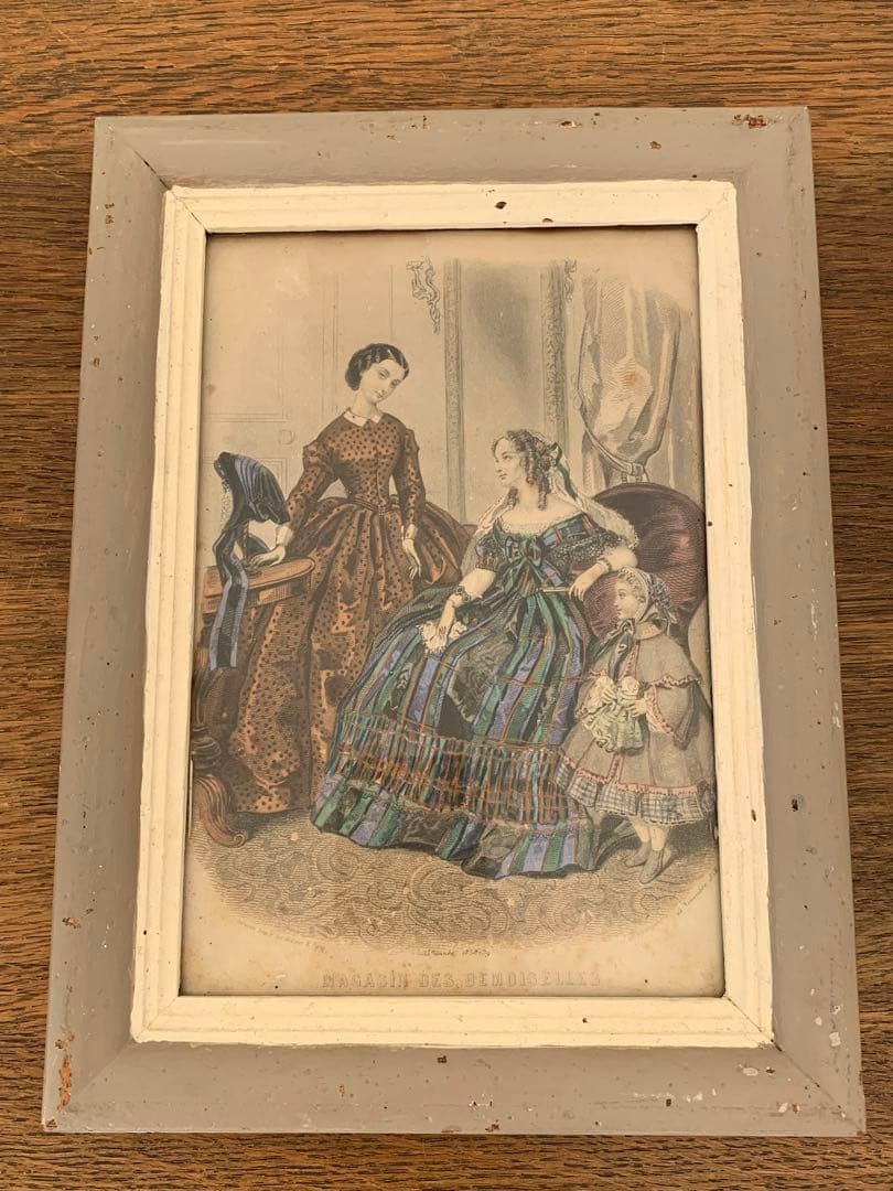 フランス　蚤の市　額　イラスト入り　フレーム　壁掛け