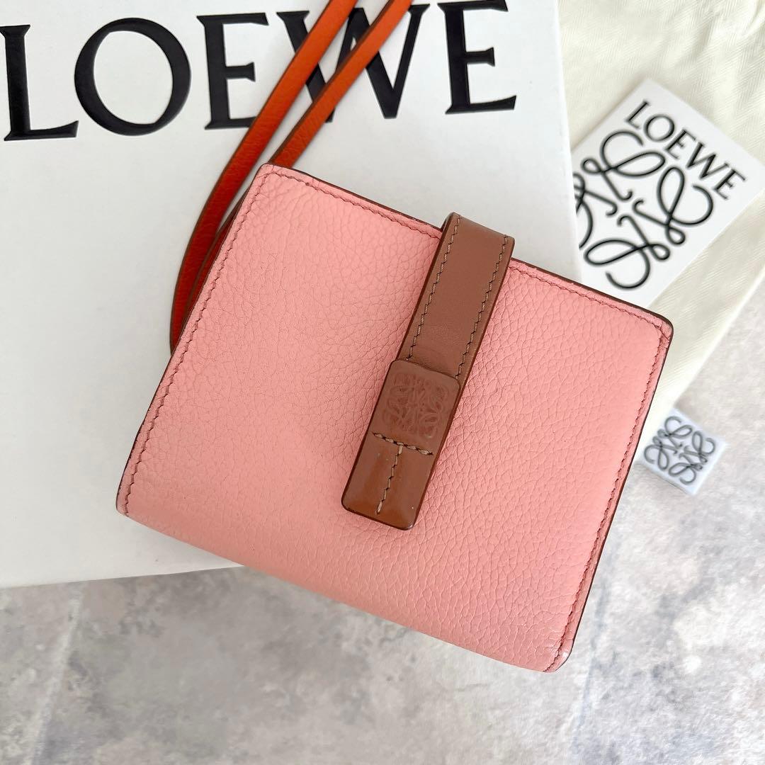 美品✨ロエベ コンパクト ジップウォレット アナグラム レザー コーラルピンク