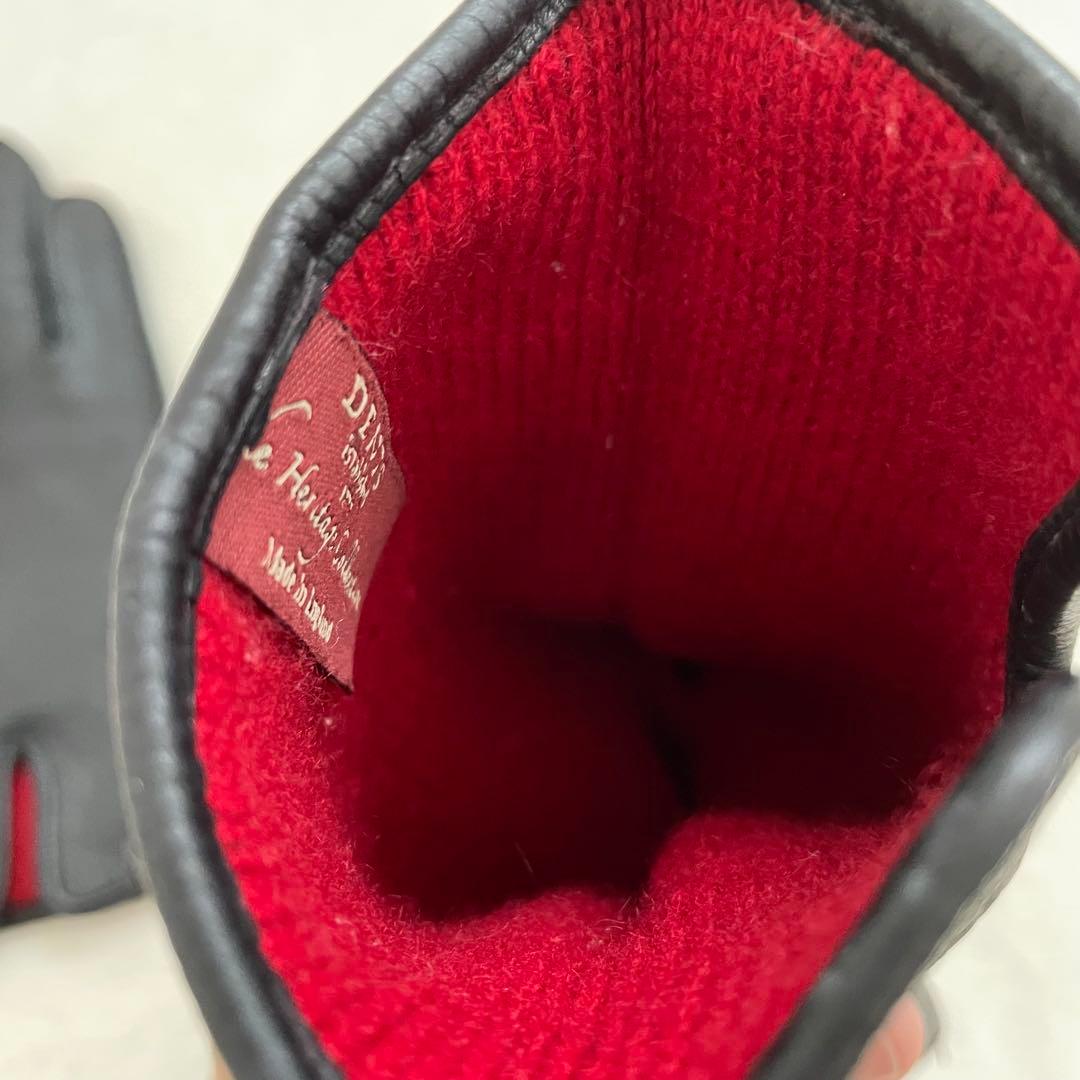 未使用 DENTS レザーグローブ 本革 ニットライニング ブラック レッド